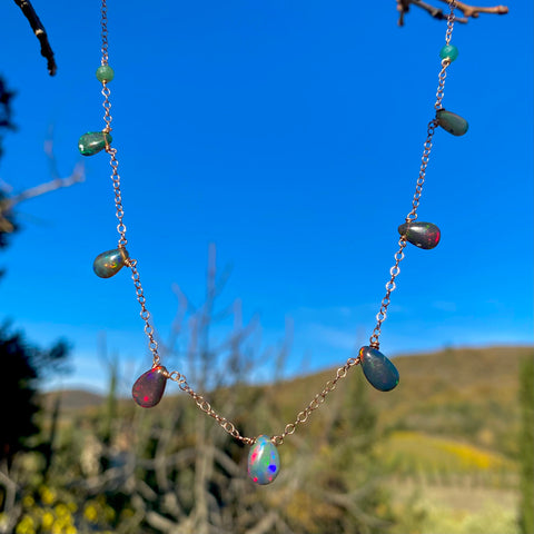 Black opal & emerald necklace