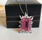 Pink topaz & diamond flame necklace