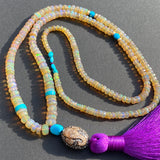 Diamond Ganesha, opal & turquoise tassel necklace