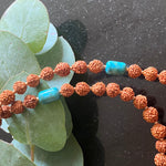 Turquoise & Bali silver rudraksha 108 bead mala