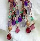 Rose gold, emerald & gemstone waterfall earrings