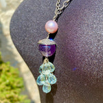 Amethyst, diamond, pearl, & topaz tassel necklace