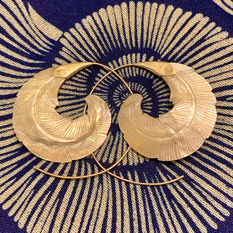 Mother of pearl carved feather earrings