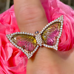 Watermelon tourmaline & diamond butterfly ring