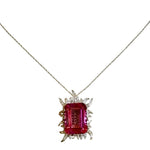 Pink topaz & diamond flame necklace