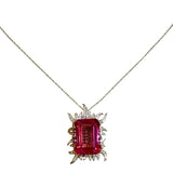 Pink topaz & diamond flame necklace