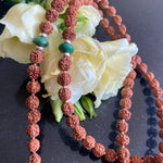 Rudraksha, jade & malachite 108 bead mala