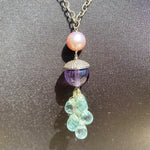 Amethyst, diamond, pearl, & topaz tassel necklace