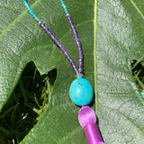 Turquoise & amethyst tassel necklace