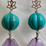 Antique turquoise & amethyst lotus earrings