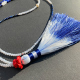 Lapis, cinnabar, moonstone & pearl tassel necklace