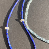 Aquamarine, moonstone & lapis Buddha necklace