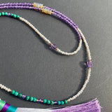 Malachite, amethyst & opal tassel necklace