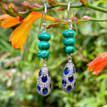 Sapphire, diamond & malachite earrings