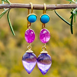 Amethyst, turquoise & ruby earrings