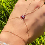 Ruby & turquoise flower hand bracelet