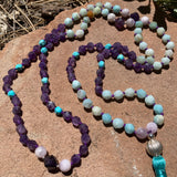 Amazonite, kunzite, turquoise & amethyst 108 bead mala