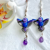 Amethyst hummingbird earrings