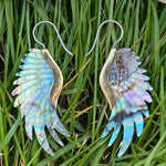 Carved abalone Shell Balinese feather earrings