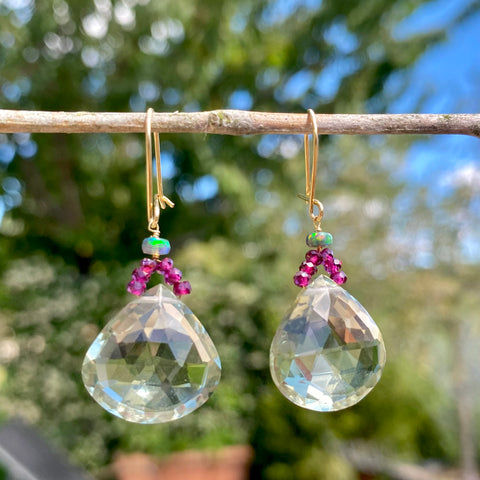 Green amethyst & garnet earrings