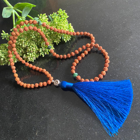 Jade & Navajo silver Rudraksha 108 bead mala