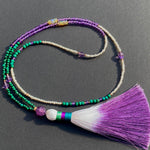 Malachite, amethyst & opal tassel necklace