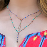 Turquoise & lapis lazuli diamond feather necklace