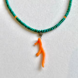 Turquoise, coral & diamond necklace