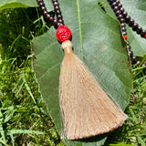 Pearl & coral silk tassel necklace