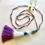 Diamond, amethyst & opal ombré silk tassel necklace