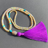 Diamond Ganesha, opal & turquoise tassel necklace