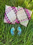 Carved abalone Shell Balinese feather earrings