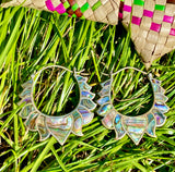 Lotus abalone shell hoop earrings