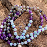 Labradorite, amethyst & aquamarine 108 bead mala