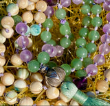 Aventurine, amethyst & peacock shell 108 bead mala