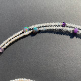 Opal, amethyst, apatite & ruby tassel necklace