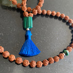 Rudraksha, jade & malachite 108 bead mala