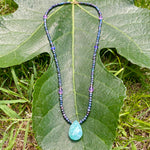 Amazonite, amethyst, tanzanite, black pearl necklace