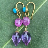 Amethyst, turquoise & ruby earrings