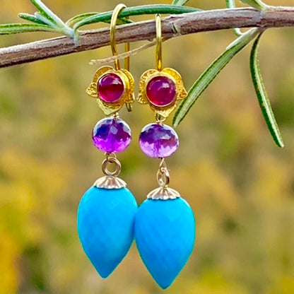 Amethyst, tourmaline & turquoise earrings