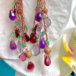 Rose gold, emerald & gemstone waterfall earrings