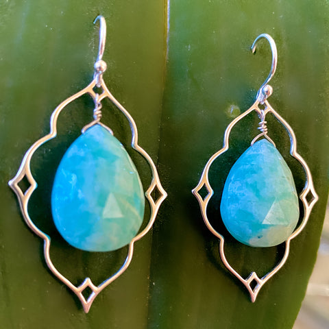 Shakti earrings with amazonite drops in sterling silver