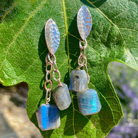 Labradorite hammered silver earrings