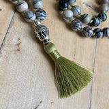 Silkstone & Thai silver 108 bead mala