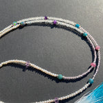 Opal, amethyst, apatite & ruby tassel necklace