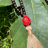 Pearl & coral silk tassel necklace