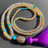 Diamond Ganesha, opal & turquoise tassel necklace