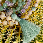 Aventurine, amethyst & peacock shell 108 bead mala