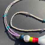 Opal, amethyst, apatite & ruby tassel necklace