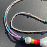 Opal, amethyst, apatite & ruby tassel necklace